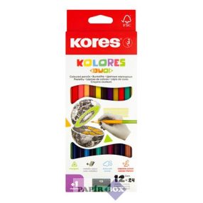   Színes ceruza készlet, kétvégű, háromszögletű, KORES "Duo", 24 különböző szín