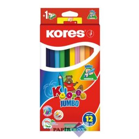   Színes ceruza készlet, háromszögletű, vastag, KORES "Jumbo", 12 különböző szín