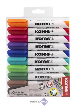 Tábla- és flipchart marker készlet, 1-3 mm, kúpos, KORES "K-Marker", 10 különböző szín