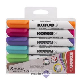   Tábla- és flipchart marker készlet, 1-3 mm, kúpos, KORES "K-Marker", 6 különböző szín