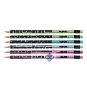   Grafitceruza radírral, HB, háromszögletű, KORES "Style Cracked", vegyes metál színek