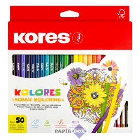   Színes ceruza készlet, háromszögletű, KORES "Triangular", 50db/klt