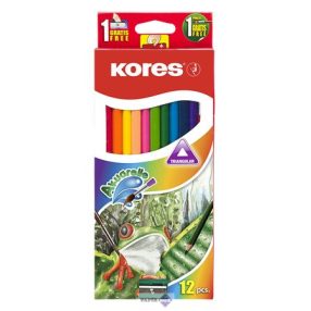   Akvarell ceruza készlet, hegyezővel, ecsettel, KORES, 12 különböző szín