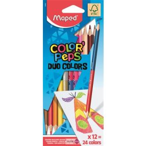   Színes ceruza készlet, kétvégű, háromszögletű, MAPED "Color'Peps Duo", 24 különböző szín
