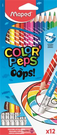 Színes ceruza készlet, háromszögletű, radírozható, MAPED "Color'Peps Oops"