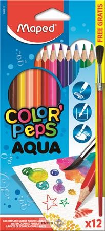 Akvarell ceruza készlet, háromszögletű, ecsettel, MAPED "Color'Peps", 12db/klt
