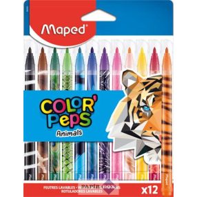   Filctoll készlet, 2,8 mm, kimosható, MAPED "Color’Peps Animals", 12 különböző szín