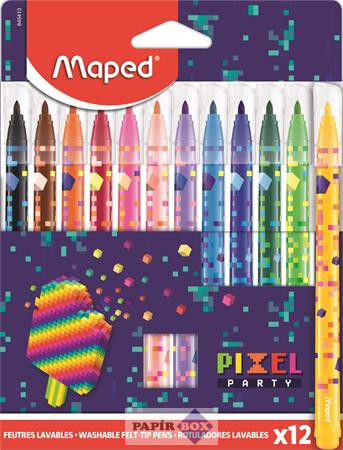Filctoll készlet, 2,8 mm, kimosható, MAPED "Pixel Party", 12 különböző szín