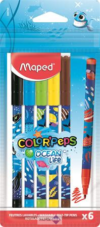 Filctoll készlet, 2 mm, kimosható, MAPED "Color'Peps Ocean Life", 6 különböző szín