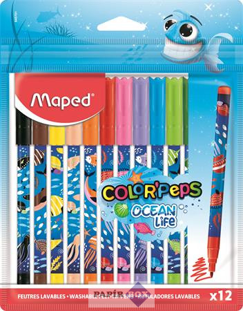 Filctoll készlet, 2 mm, kimosható, MAPED "Color'Peps Ocean Life", 12 különböző szín