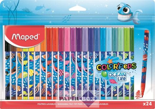 Filctoll készlet, 2 mm, kimosható, MAPED "Color'Peps Ocean Life", 24 különböző szín
