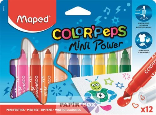Filctoll készlet, 6,5 mm, kimosható, MAPED "Color'Peps Mini Power", 12 különböző szín