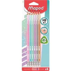   Grafitceruza radírral, HB, háromszögletű, MAPED "Black'Peps Glitter Deco", vegyes pasztell