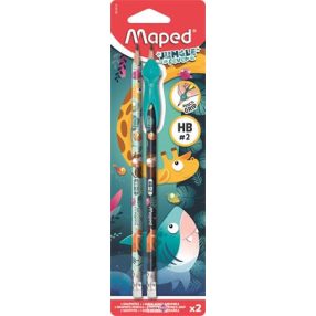   Grafitceruza radírral, HB, háromszögletű, ceruzafogóval, MAPED "Jungle Fever"