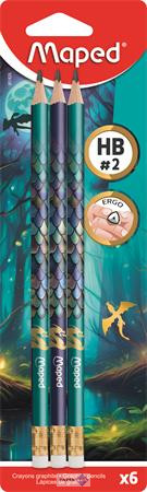 Grafitceruza radírral, HB, háromszögletű, MAPED "Dragon sárkány", 6 db