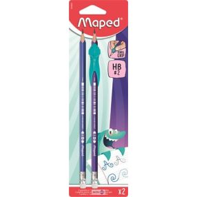   Grafitceruza radírral, HB, háromszögletű, ceruzafogóval, MAPED "Kidy Learn"