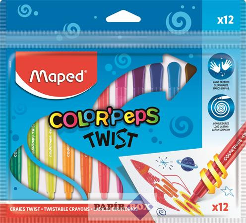Zsírkréta, kitekerhető, MAPED "Color'Peps", 12 különböző szín