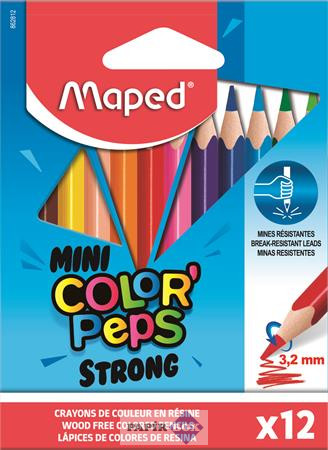 Színes ceruza készlet, háromszögletű, MAPED "Mini Color'Peps Strong", 12db/klt