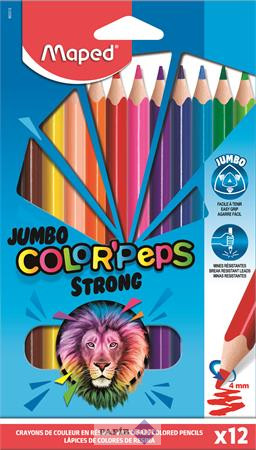 Színes ceruza készlet, háromszögletű, MAPED "Jumbo Color'Peps Strong", 12db/klt
