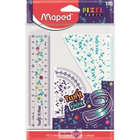   Vonalzókészlet, műanyag, törhetetlen, 3 darabos, MAPED "Pixel Party Twist'n Flex"