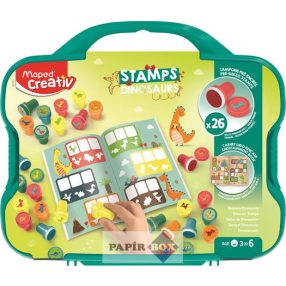   Nyomdázó készlet, foglalkoztató füzettel, bőröndben, MAPED CREATIV "Stamps", dinoszaurusz