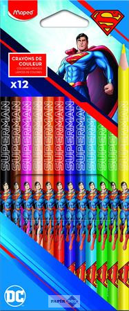 Színes ceruza készlet, háromszögletű, MAPED "Superman", 12 különböző szín