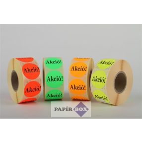   Etikett, 38 mm kör, "AKCIÓ" felirattal, 1000 etikett/tekercs, narancs