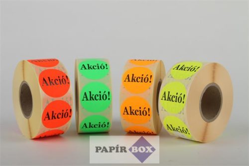 Etikett, 38 mm kör, "AKCIÓ" felirattal, 1000 etikett/tekercs, narancs