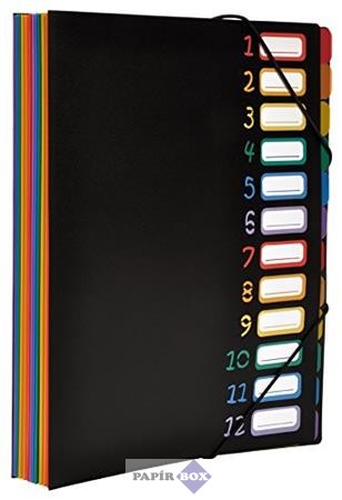Irattartó mappa, gumis, 12 részes, VIQUEL "Rainbow Class", fekete