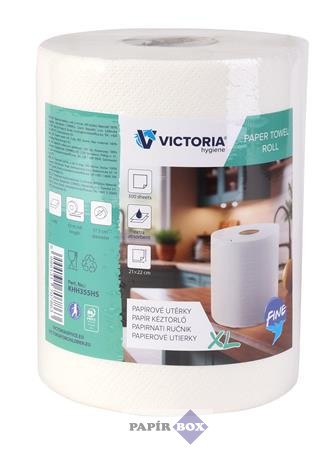 Kéztörlő, tekercses, 2 rétegű, 300 lap, VICTORIA HYGIENE, "Fine XL"
