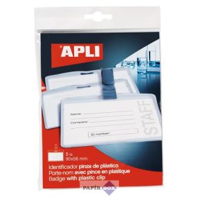Névkitűző, csíptetővel, 90x56 mm, APLI, 5 db/csg