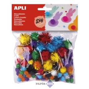   Pom-pom, csillogó, APLI "Creative", vegyes színek, 78db/csg