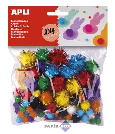 Pom-pom, csillogó, APLI "Creative", vegyes színek, 78db/csg