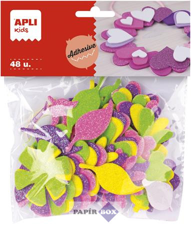 Moosgumi, öntapadó, glitteres, virágok, APLI Kids "Eva Sheets", vegyes színek