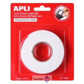   Ragasztó tekercs, 3D, kétoldalas, szivacs, APLI, 19 mm x 2,28 m, fehér