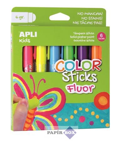 Tempera kréta készlet, APLI Kids "Color Sticks Fluor", 6 fluoreszkáló szín