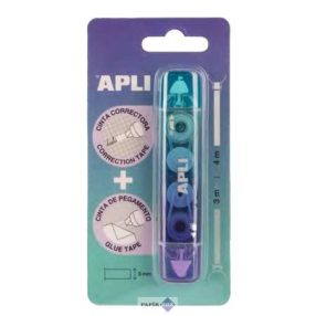   Hibajavító- és ragasztóroller, 2in1, 5 mm x 4-3 m, APLI, vegyes színek