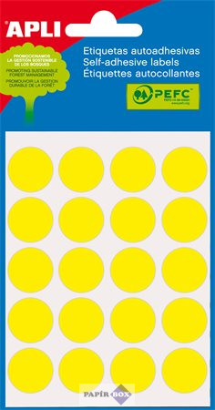 Etikett, 19 mm kör, kézzel írható, színes, APLI, sárga, 100 etikett/csomag