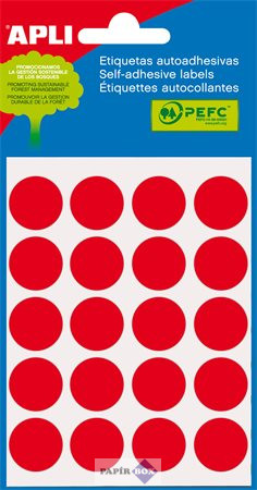 Etikett, 19 mm kör, kézzel írható, színes, APLI, piros, 100 etikett/csomag