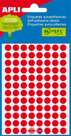 Etikett, 8 mm kör, kézzel írható, színes, APLI, neon piros, 288 etikett/csomag