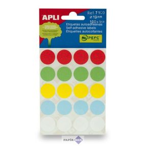   Etikett, 19 mm kör, kézzel írható, színes, APLI, vegyes színek, 100 etikett/csomag
