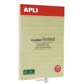   Öntapadós jegyzettömb, vonalas, 100x150 mm, 100 lap, APLI "Classic", sárga