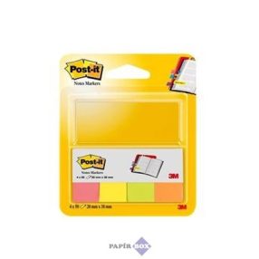   Jelölőcímke, papír, 4x50 lap, 20x38 mm, 3M POSTIT, neon vegyes