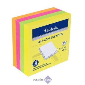 Öntapadós jegyzettömb, 75x75 mm, 400 lap, VICTORIA, neon