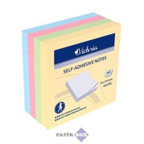   Öntapadós jegyzettömb, 75x75 mm, 400 lap, VICTORIA, pasztell