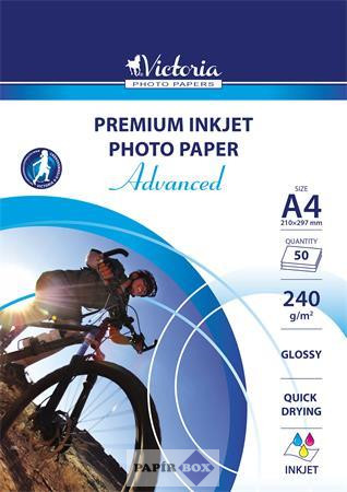 Fotópapír, tintasugaras, A4, 240 g, fényes, 50ív/csg, VICTORIA PAPER "Advanced"