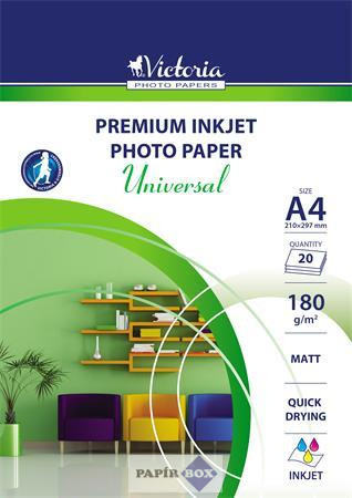 Fotópapír, tintasugaras, A4, 180 g, matt, 20ív/csg, VICTORIA PAPER "Universal"