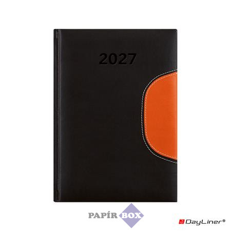 Naptár, tervező, 2027., B/6, heti, DAYLINER "Memphis", fekete-narancs
