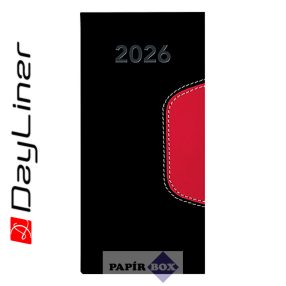  Zsebnaptár, fekvő elrendezésű, DAYLINER, "Memphis", fekete-piros