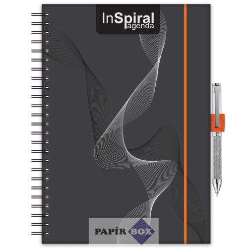 Naptár, tervező, A/5, heti, DAYLINER, "InSpiral", fekete-narancs